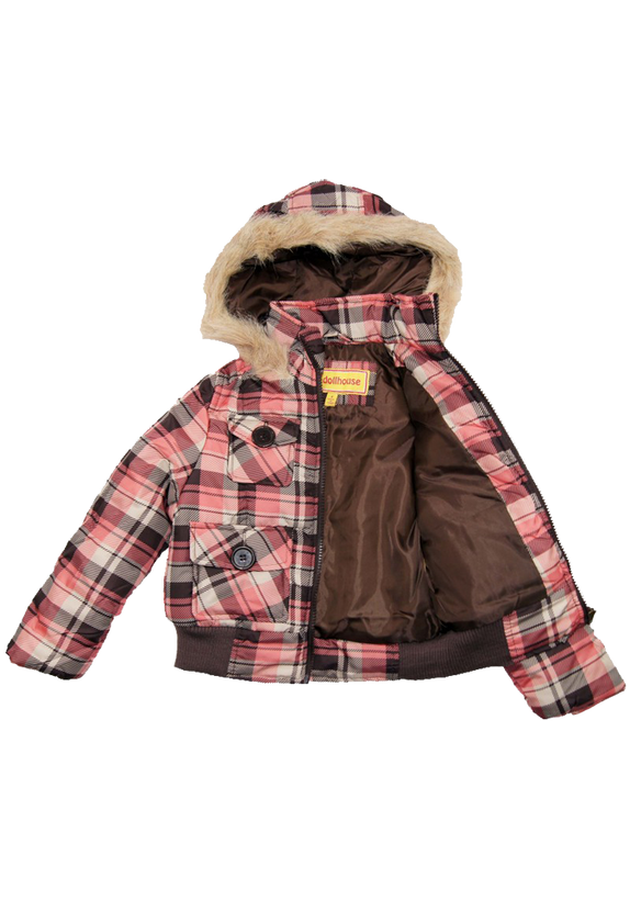 Brown Girls Plaid Winter Jacket